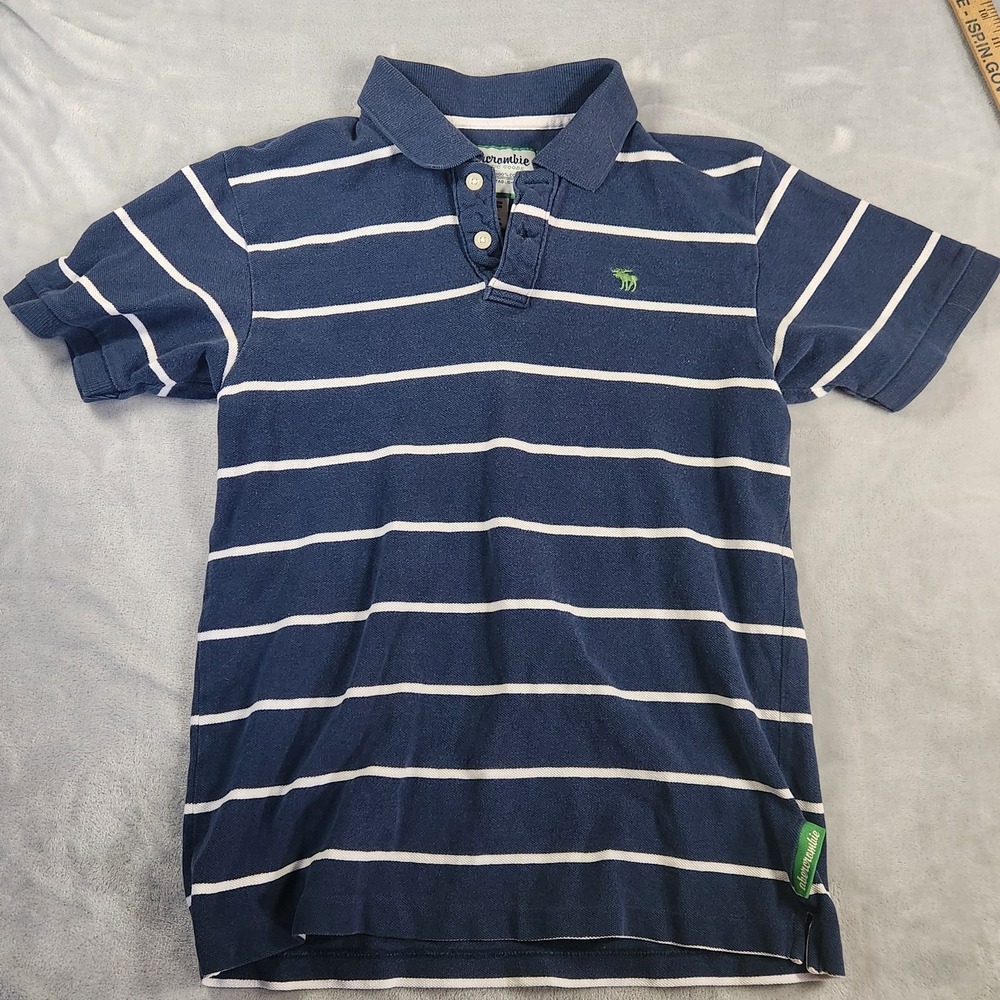 Abercrombie &‎ Fitch Pique Polo Shirt Womens XL Muscle Navy White Striped Y2K